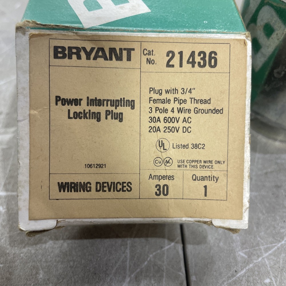 bryant 21436 power interrupting locking plug