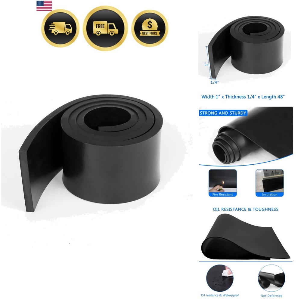 Solid Rubber Strips Rolls, 1/4" Thick x 1" Wide x 48" Long Sheets Perfect for...