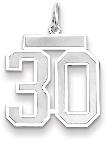 14K White Gold Medium Satin Number 30 Charm