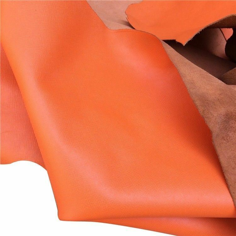 Orange taiga First layer leather material cross pattern cowhide Leathercraft DIY