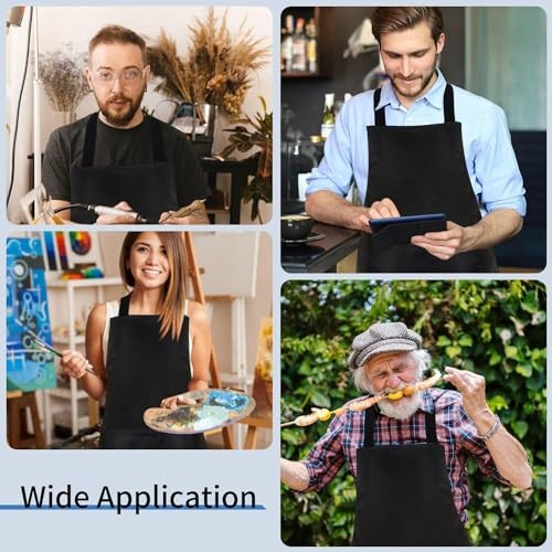 8/12/24 Pack Plain Bib Aprons Bulk, Black Commercial Apron with Standard 8 Pack