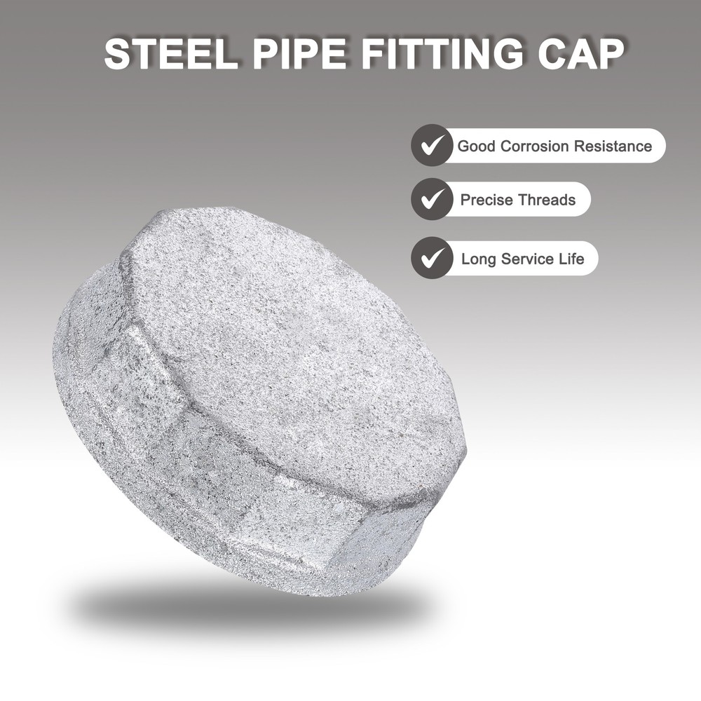 2 Pcs 4" Octagon Head Steel Threaded Pipe Fitting Caps, Silver