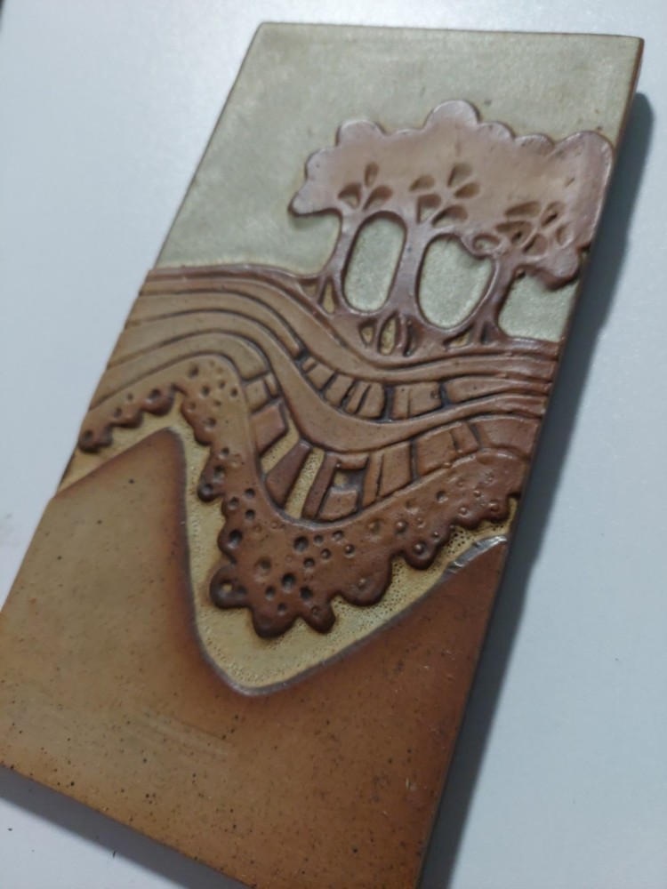 Shelf Pottery England Art Ceramic Wall Tile Mid Century Tree Scene