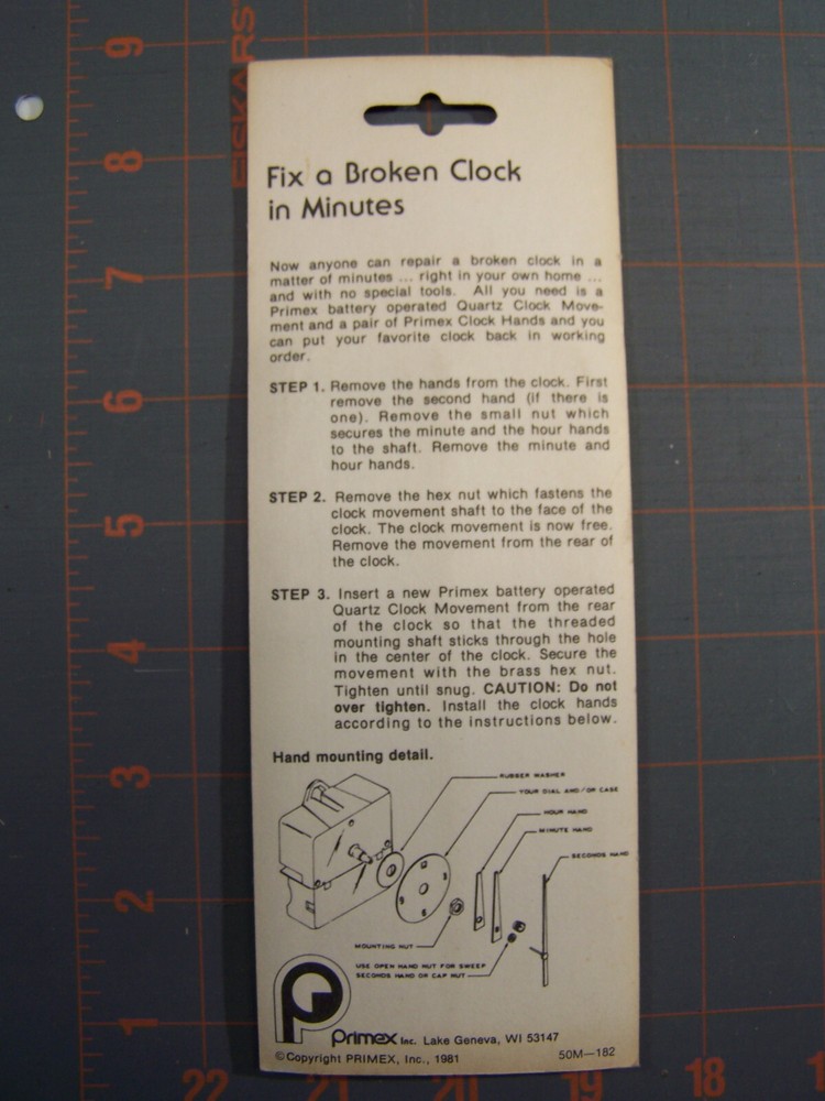 Vintage Primex Black Clock Hands Part # 699 BL NOS