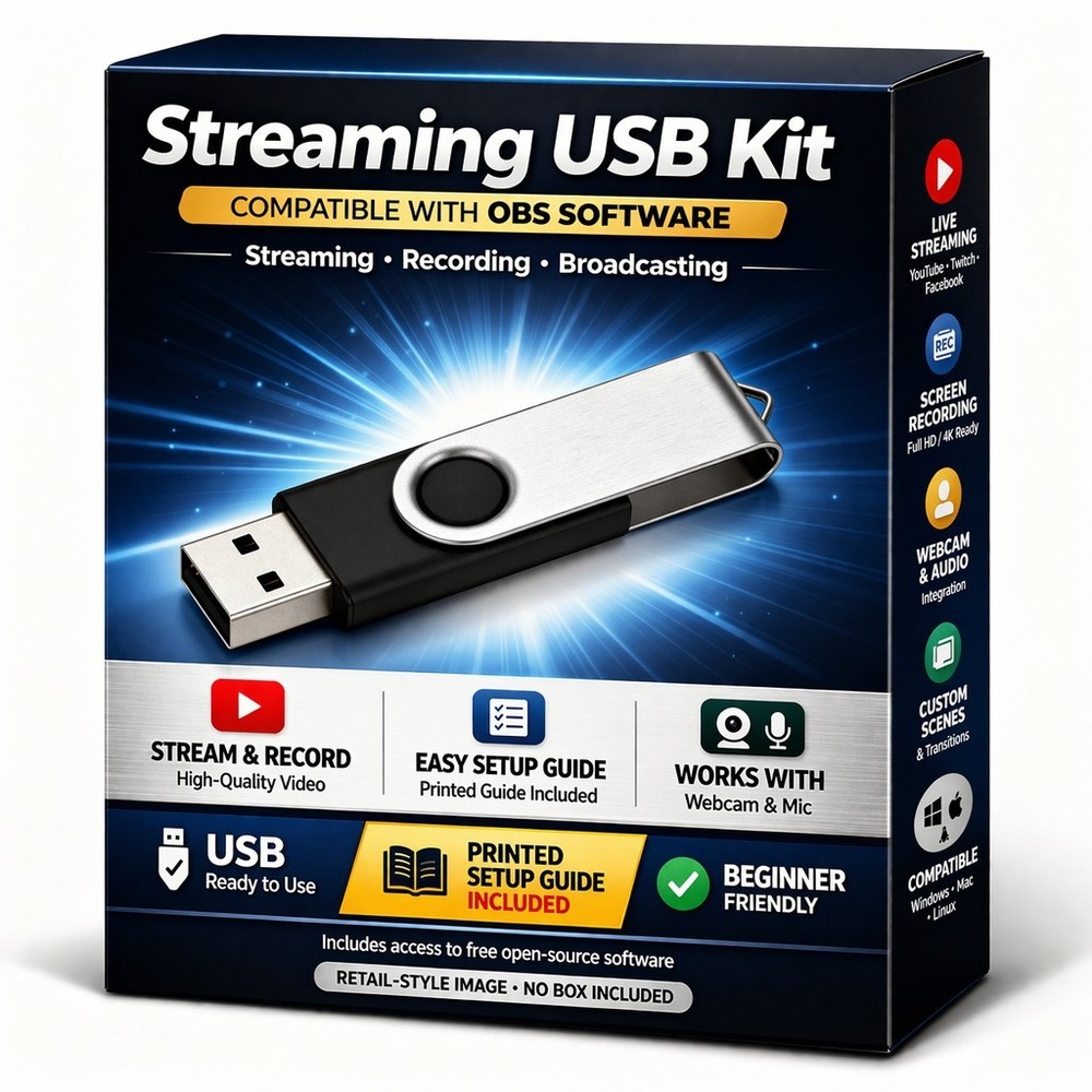 OBS Studio USB Streaming Kit w Setup Guide Recorder Broadcast Win Mac w/Guide