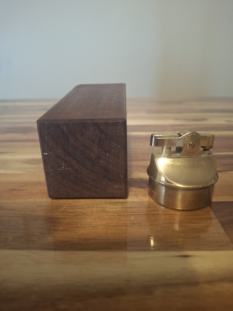 Vintage Wood Table Lighter MCM Made in Japan Solid Art Deco Design