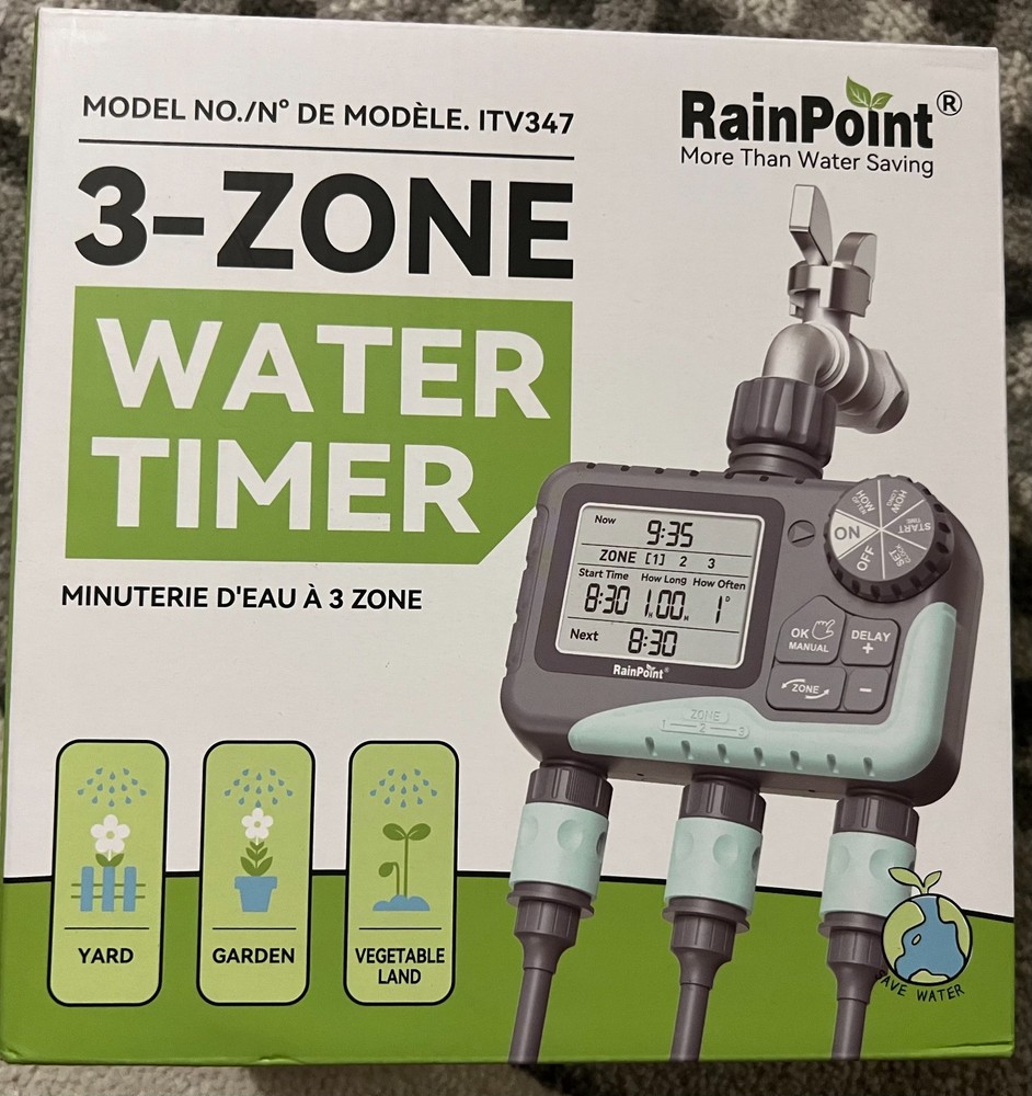 RAINPOINT Sprinkler Timer 3 Zone, Programmable Water Timer for Garden Hose,Hose