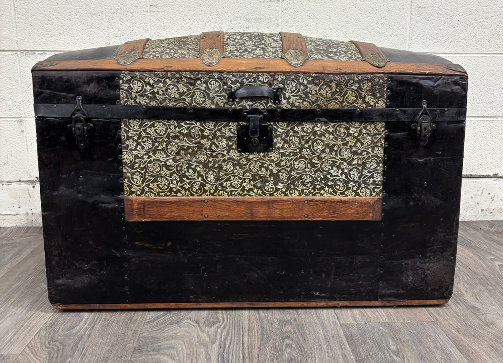 Antique Camel Back Steamer Trunk Chest