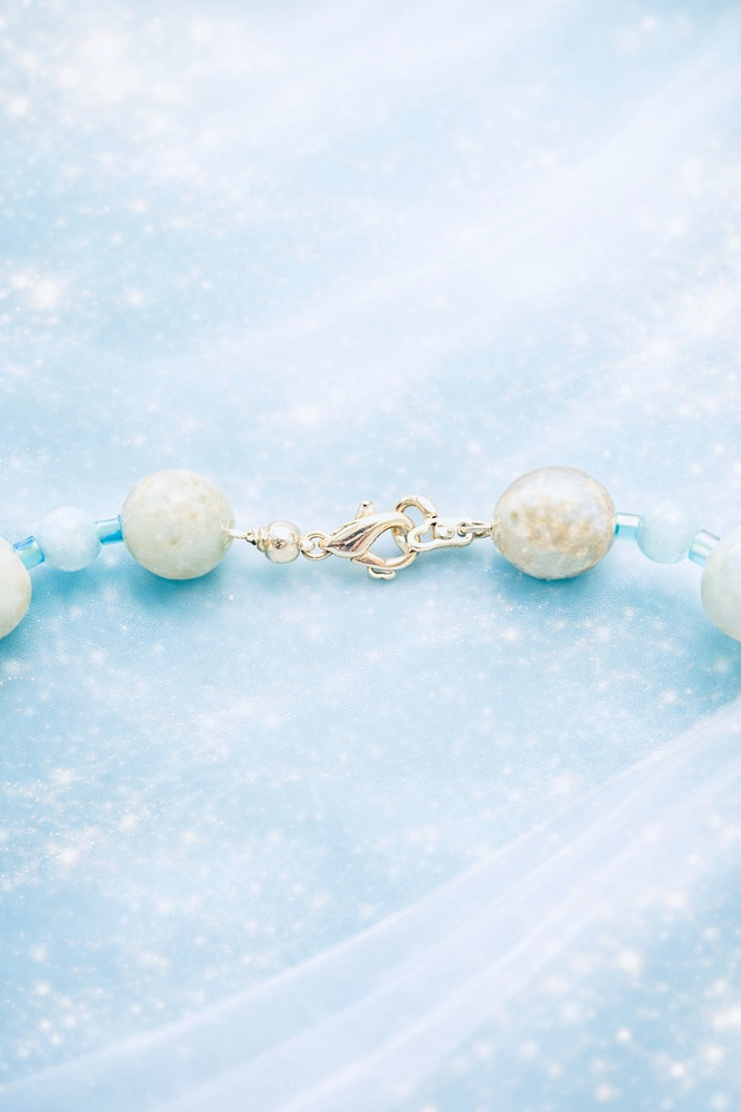 Handmade Amazonite Choker With Lab Created Blue Topaz, Pendant .