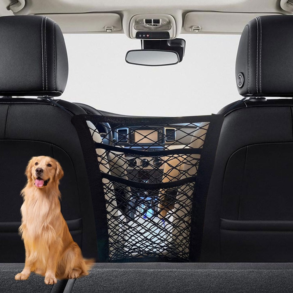 PACLVIO 3-Layer Car Mesh Organizer, Seat Back Net Bag, Interior Black