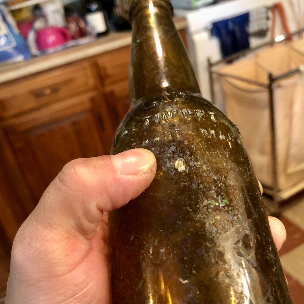 2 Diff Emb Pre-Pro Baltimore MD Beer Bottles Fred Bauernschmidt GBS Aqua & Amber
