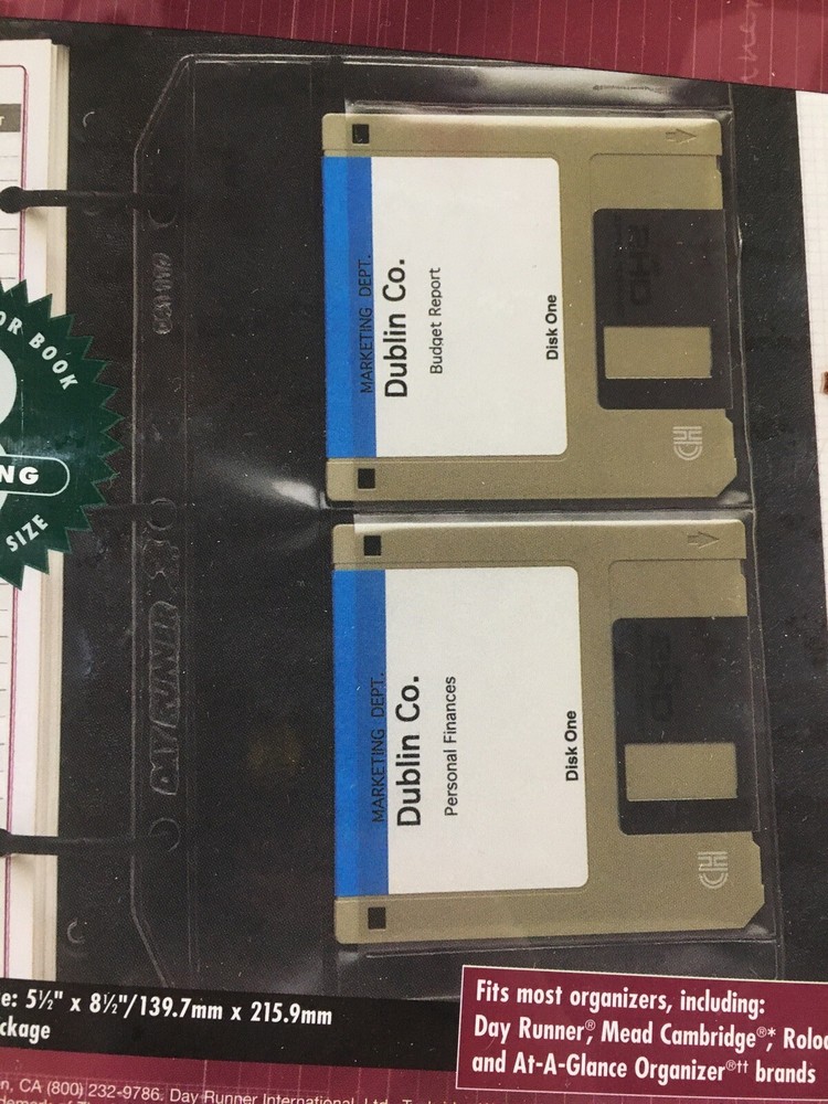 Day Runner Planner 87424 Refill 3.5" Diskette Holder Franklin Mead 3 Ring