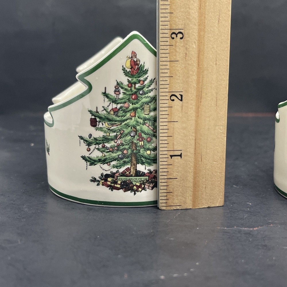 Vintage Spode Christmas Tree Pattern Pillar Candle Votive Holders Set 2 See note
