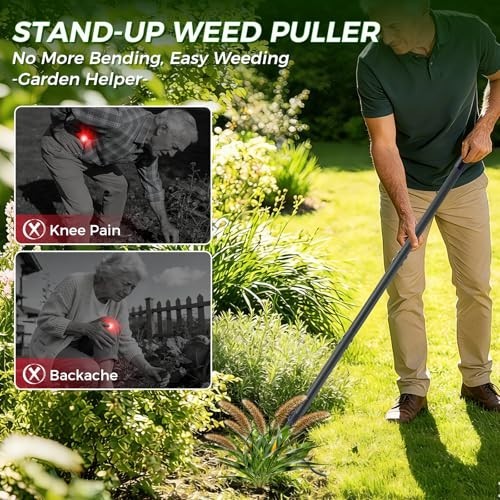 Stand Up Weed Puller Tool - 46" Adjustable Steel Handle & 4-Claw Head, Easy Weed