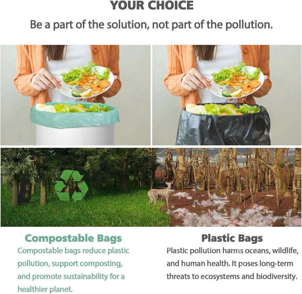 Biodegradable 8 Gallon Trash Bags, Garbage Bags 8 gallon, Compostable Medium Tr