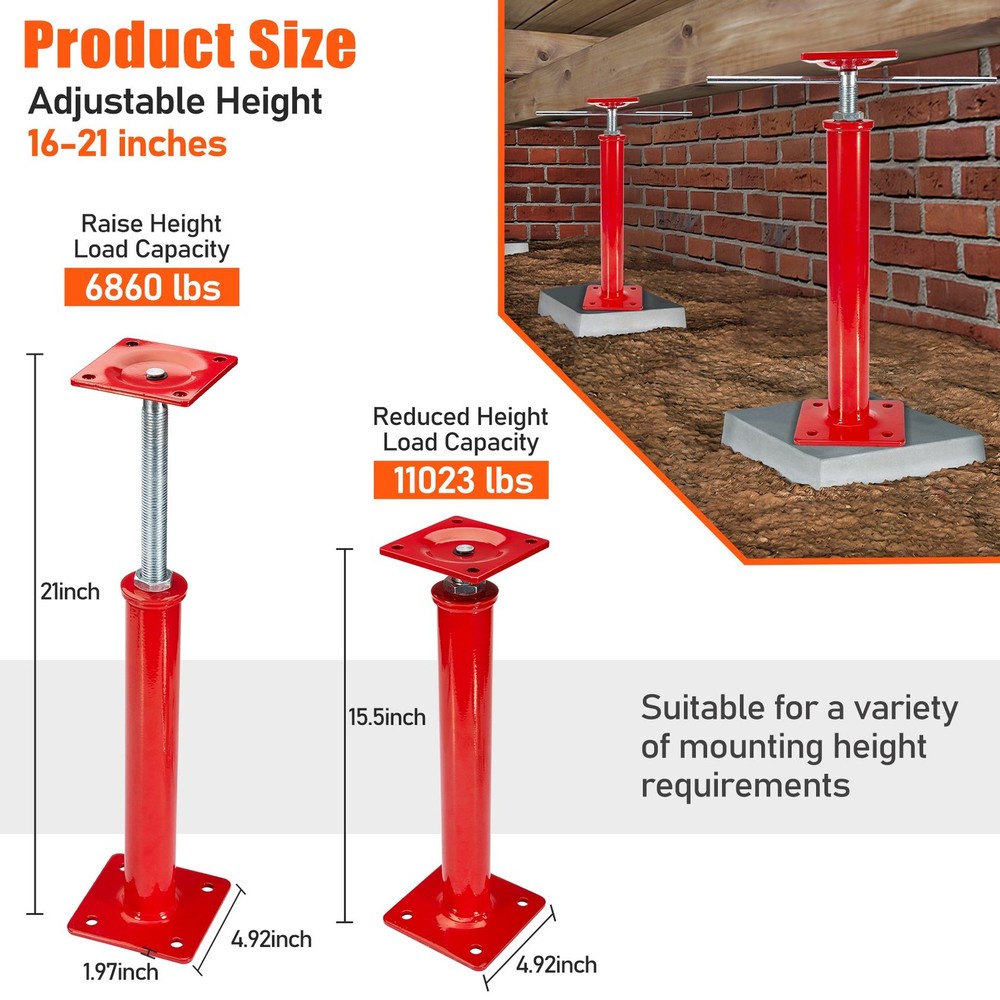 2-Packs 16" -21" Universal Adjustable House Jacks Kit for Cellar Ceiling
