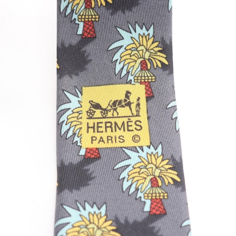 HERMES Tie Apparel Silk Gray Used