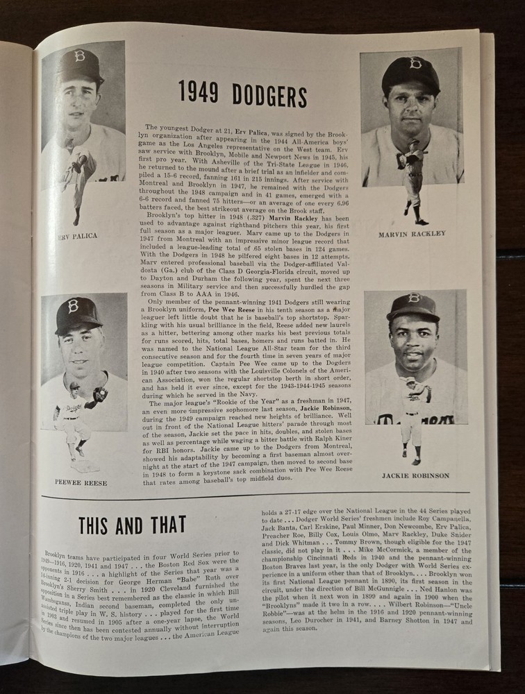1949 World Series Program New York Yankees vs Brooklyn Dodgers game 2