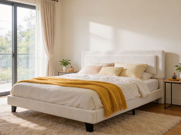 King Upholstered Bed Frame with Adjustable Headboard No Box Spring Needed Beige