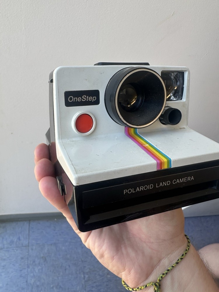 Polaroid One Step 600 White Instant Land Camera w/Strap, Rainbow Stripe Untested