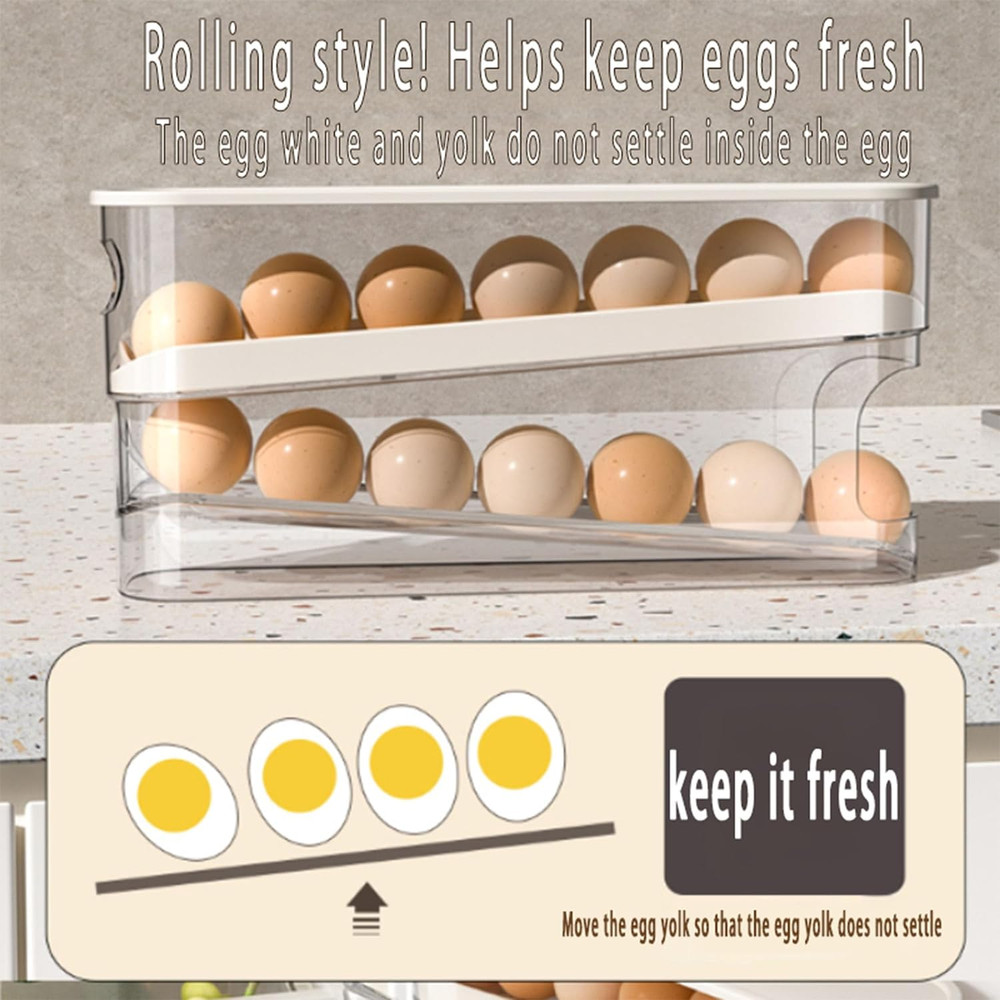 Erichbow Auto Rolling Fridge Egg Organizer, Space Saving Eggs Dispenser for Refr