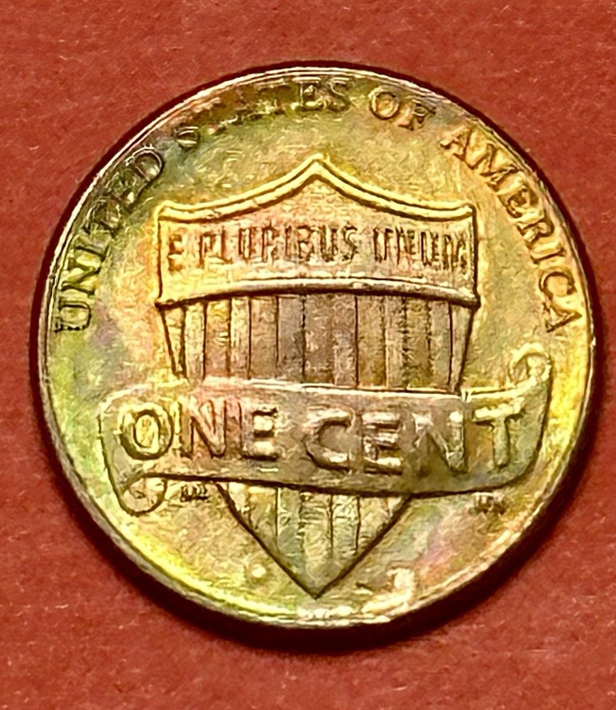 2021-D LINCOLN SHIELD 🛡️ CENT NICE RAINBOW COLORS AV-CIRCUL.#B4