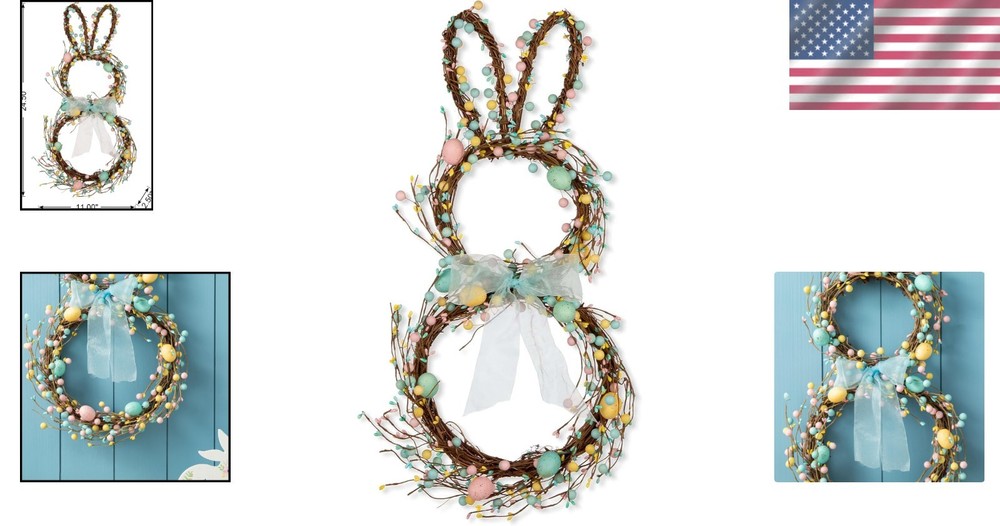 Vibrant 24.5” Easter Bunny Wreath with Eggs for Festive Spring Decor