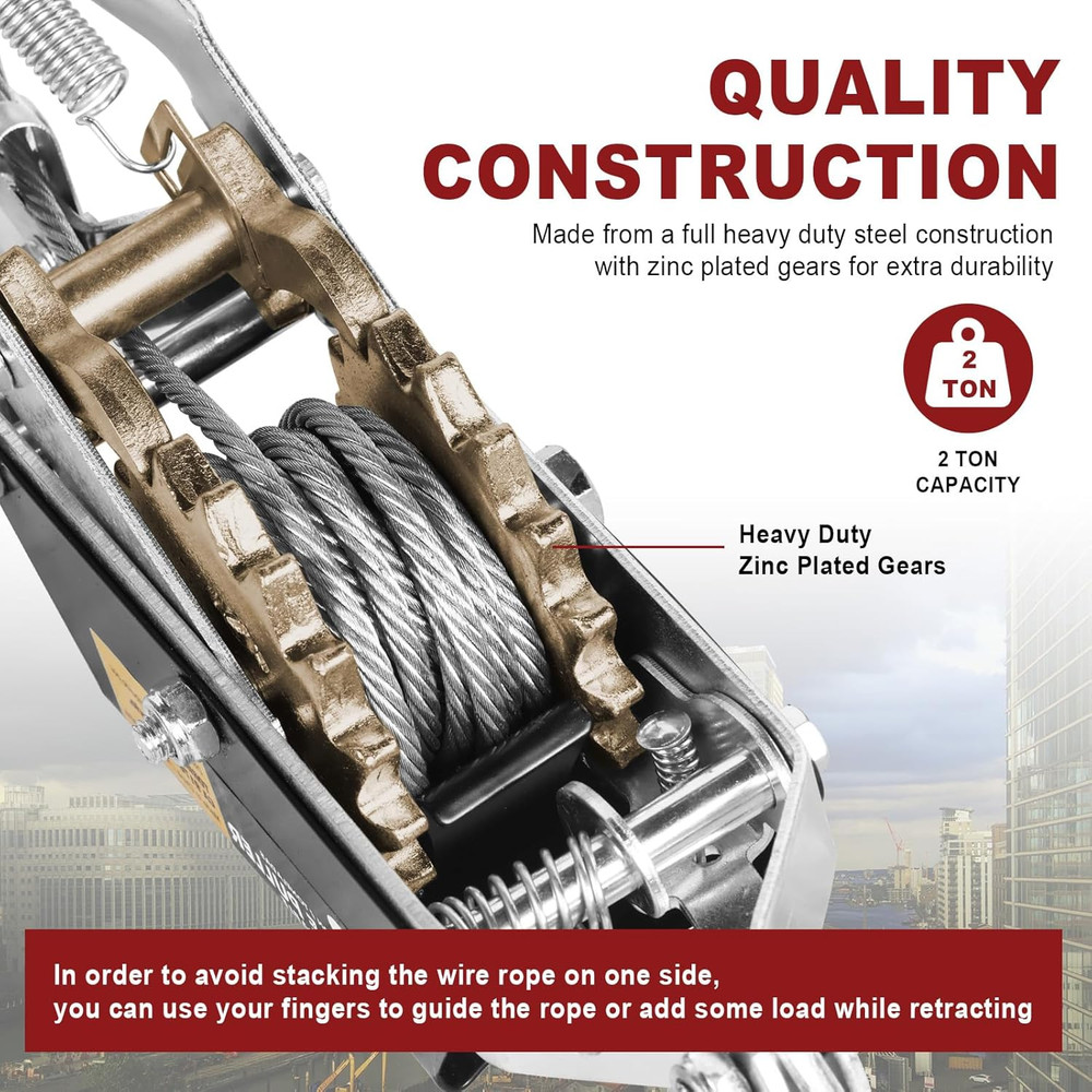 T32052 Come-Along Double Gear Hand Cable Puller with 2 Hooks: 2 T