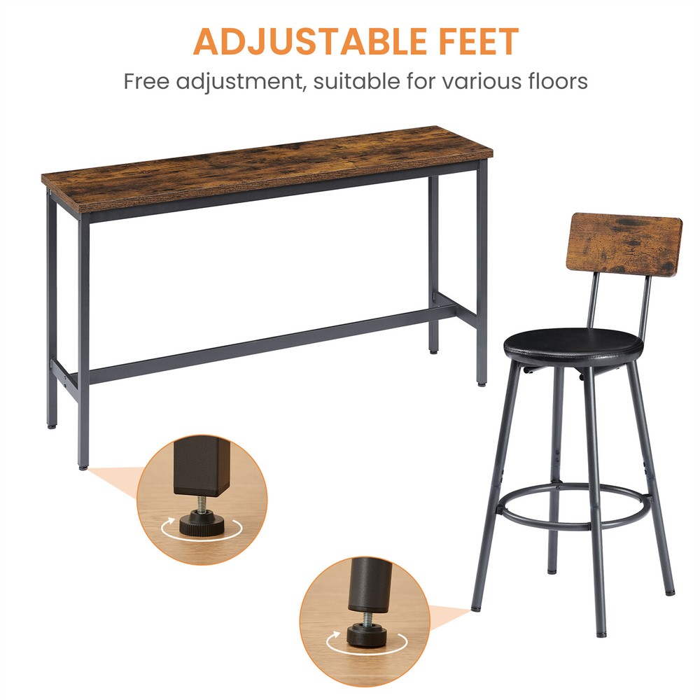 4 Piece Bar Table Set Counter Height Kitchen Pub Table w/ 3 Bar Stool Brown
