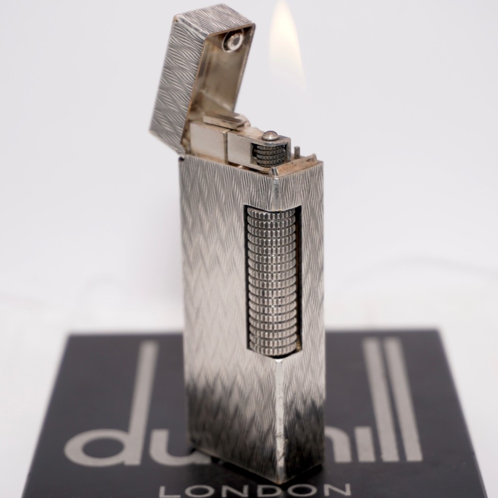 Dunhill Rollagas Lighter Silver CHEVRON Pattern-Ultrasonically cleaned_Working