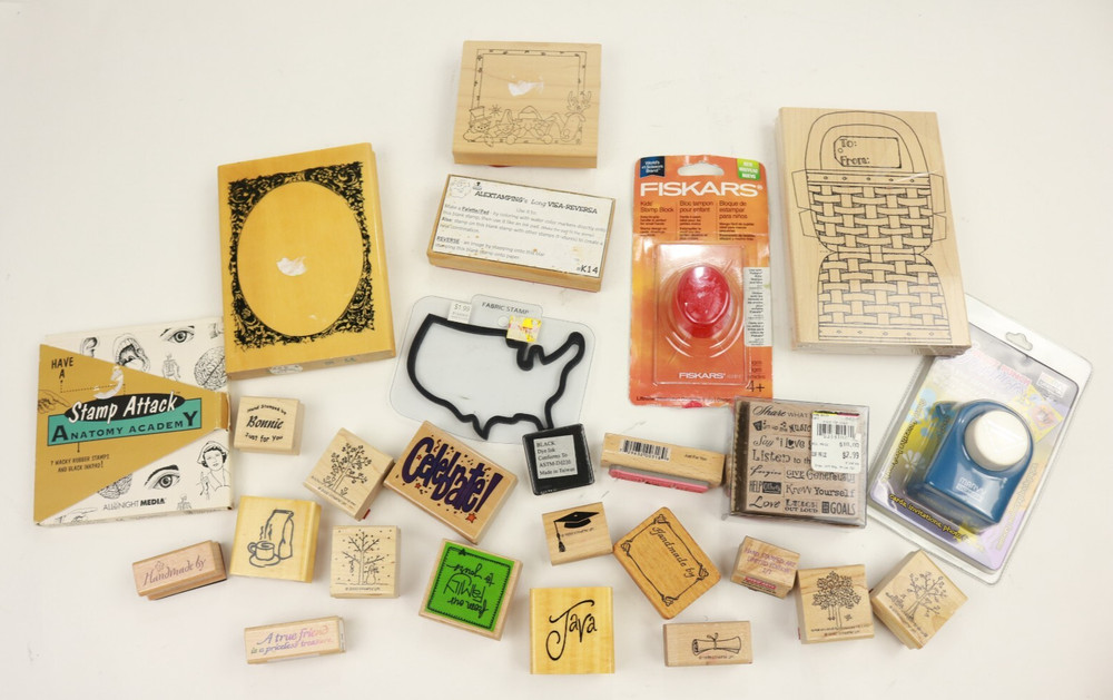 Wood Rubber Stamp Mixed Lot