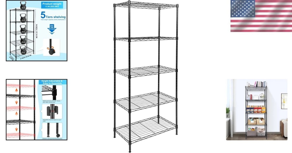 5-Tier Adjustable Heavy-Duty Shelving Unit with Wheels - 2000 lbs Capacity