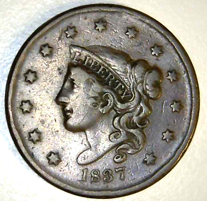 1837 US Coronet Large Cent, Plain Cords w/ Medium Letters (LJ15)