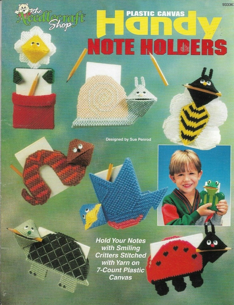 USED HANDY NOTE HOLDERS HOME DECOR 8 ANIMAL DESIGNS PLASTIC CANVAS PATTERN BOOK