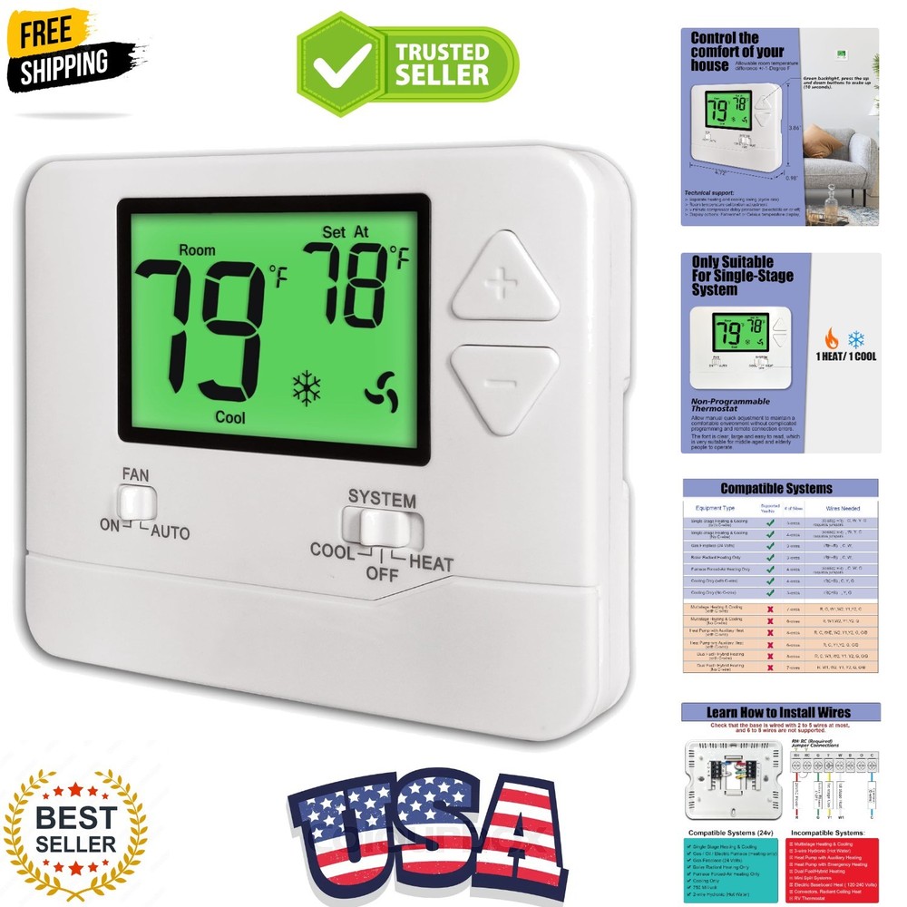 Non-Programmable Thermostats for Home Conventional Single-Stage Systems, up t...