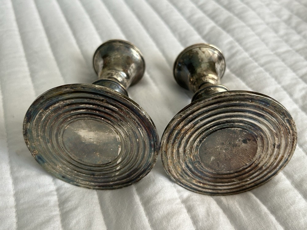 poole sterling weighted #299 candle stick,,,, 1 solid —1 dented