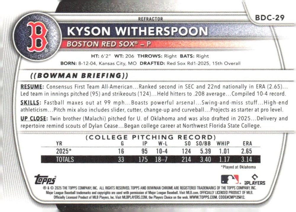 2025 Bowman Draft - Chrome & Refractor Pick your Card- Save up to 45% off each.