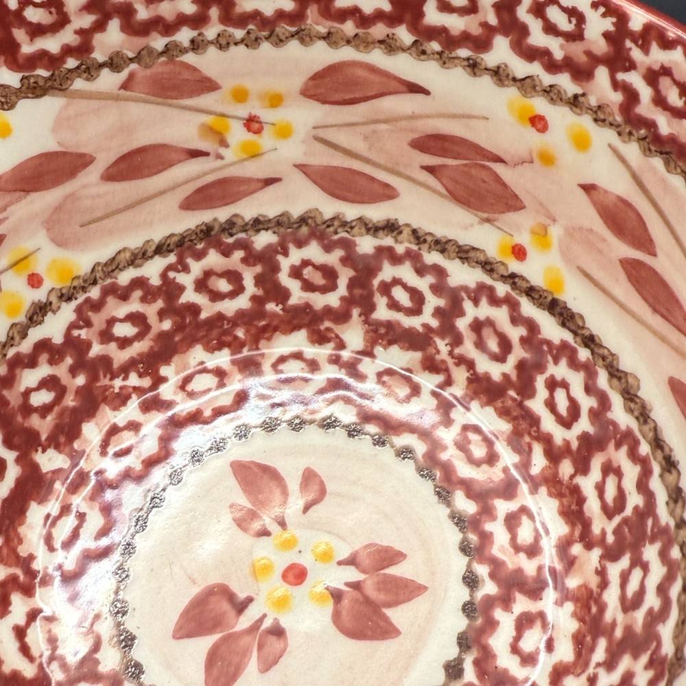 Temp-Tations Old World 1.5,1 & .5 QT Nesting Ceramic Mixing Bowls Red Pattern
