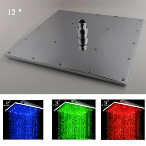 Bathroom Shower Head Set 12" Water Power LED (Ceiling) Rainfall Spray - Chrome
