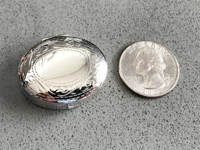 Sterling silver vintage etched oval pill box