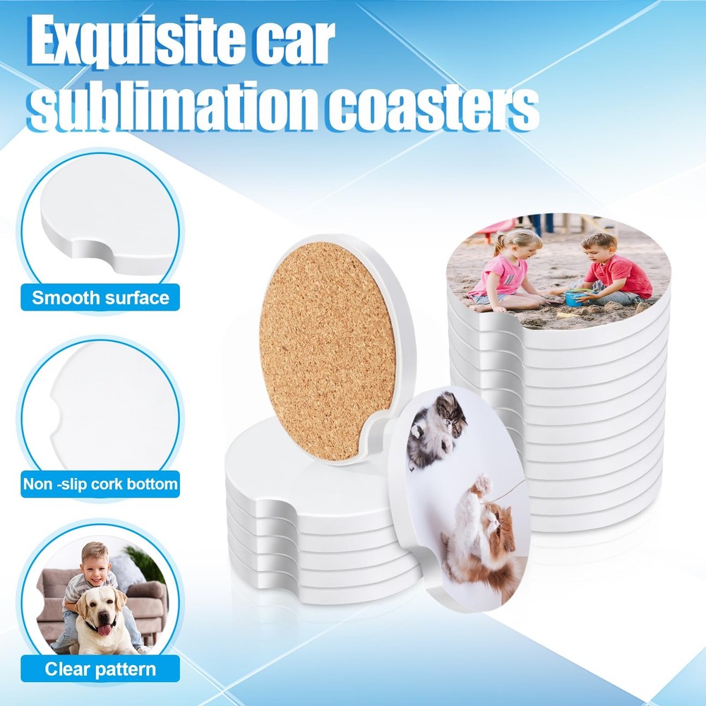 48 PCS Sublimation Ceramic Car Coasters Blanks, Absorbent Ceramic Sublimation...