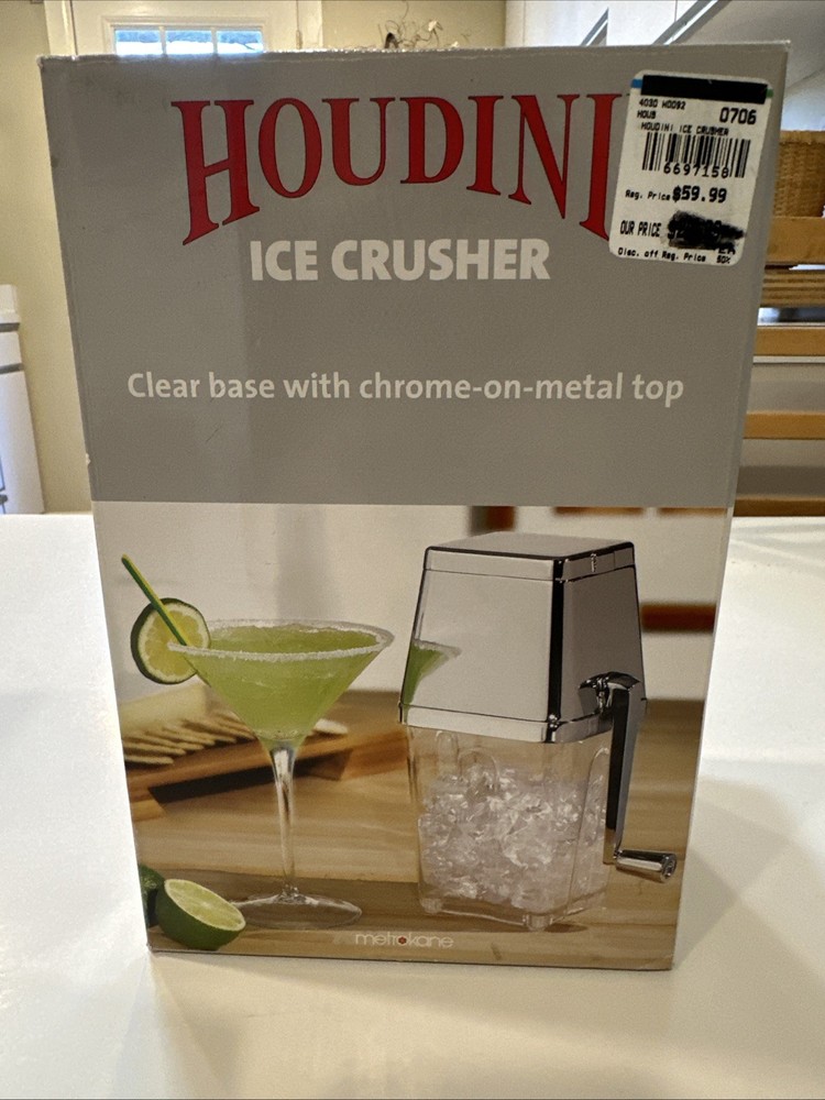 Houdini Ice Crusher. Clear Base with Chrome-on-metal top
