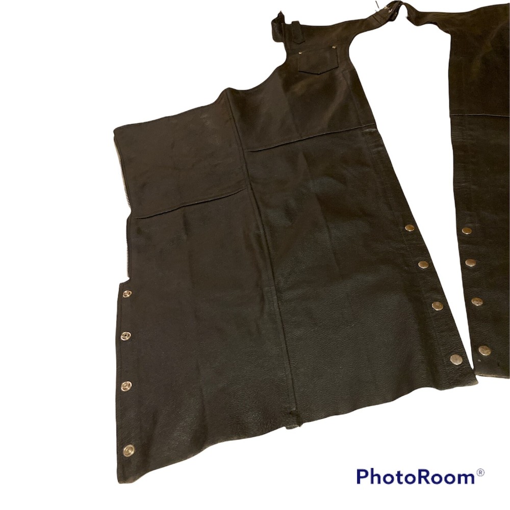 Genuine Leather Chaps . Size M . Black . Motorcycle Biker