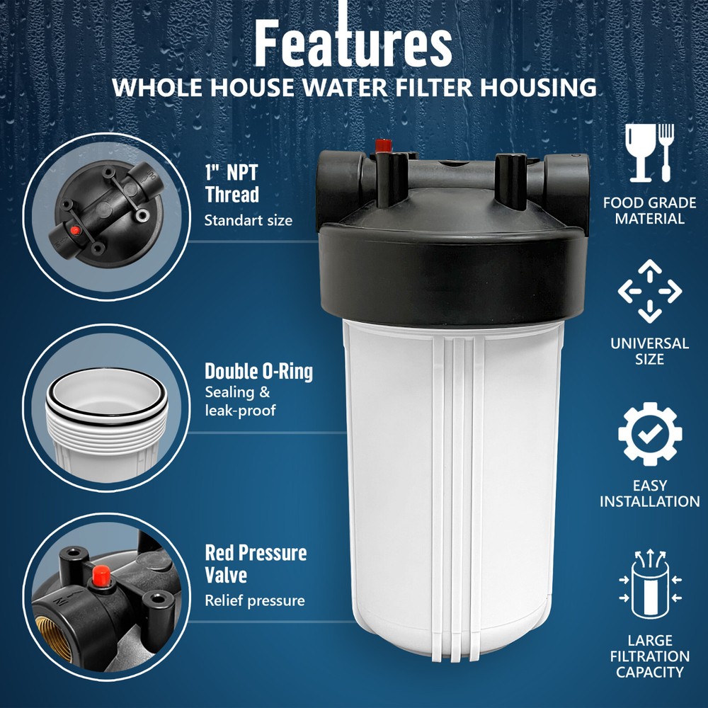 3 White High Capacity 10 x 4.5” Whole House Filter Purifier System 1” Brass Port