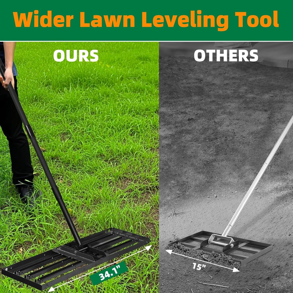 Lawn Leveling rake 34.1"x9.4" Levelawn Tool with 70.5" Adjustable Long Handle...