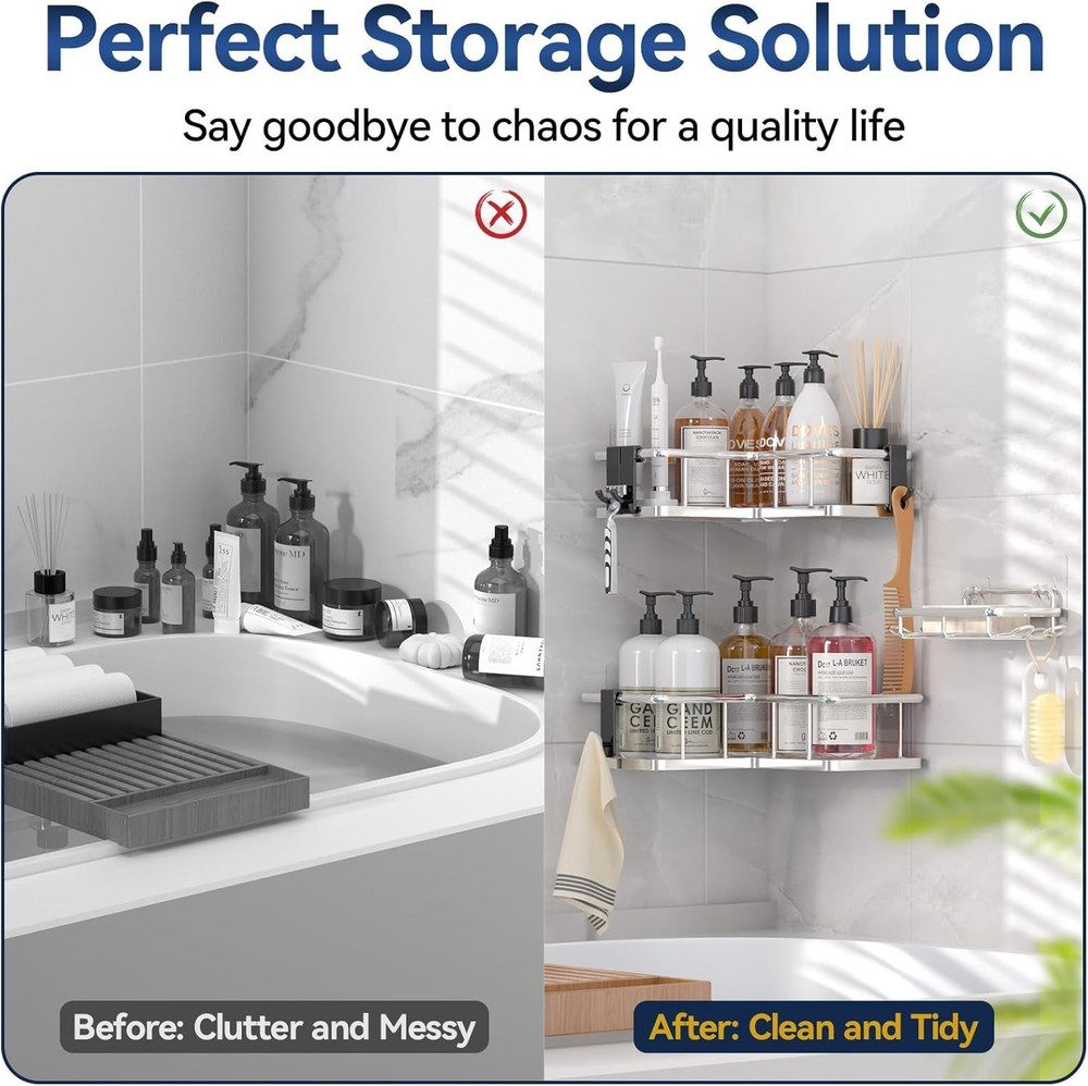 Corner Shower Caddy Organizer, 3-Pack Self-Adhesive Rustproof Bath Shelves wi...
