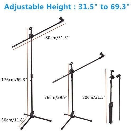 2 Pack Telescoping Foldable Microphone Tripod Boom Arm Stand Mic Clips Included!
