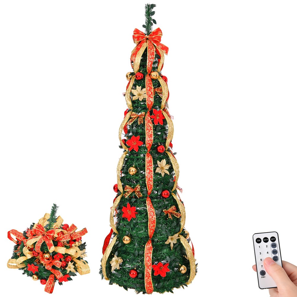 6 FT Fully Decorated Pre-lit Christmas Tree, Pop Up Artificial Xmas Tree