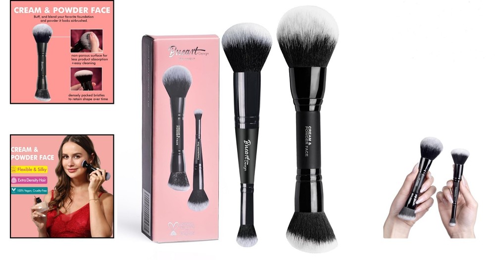 Dual-Ended Makeup Brush Set: Blush, Bronzer & Concealer Essential