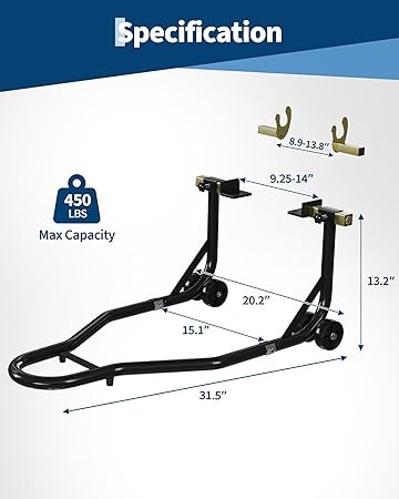 Universal Motorcycle Stand With Adjustable Fork Heads Large 450LBS Load Capacity
